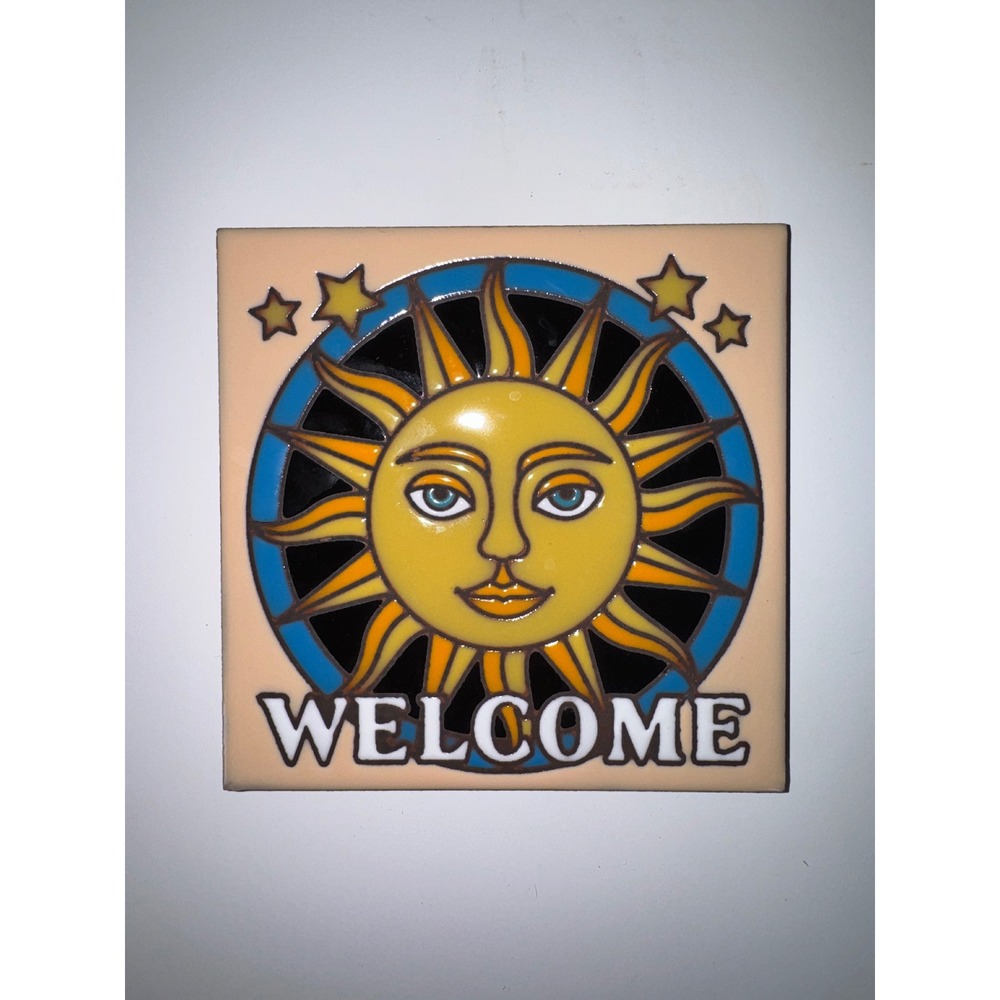 Hand N Hand Designs Earthtones Welcome Sun Face Art Tile 6x6 Tucson AZ 4228A